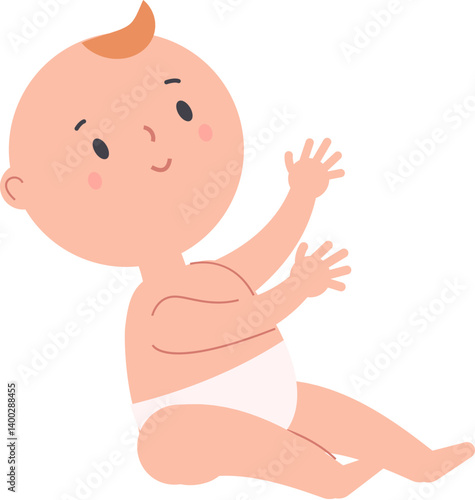 Cute baby. toddler in diaper. Little kid vector clip art