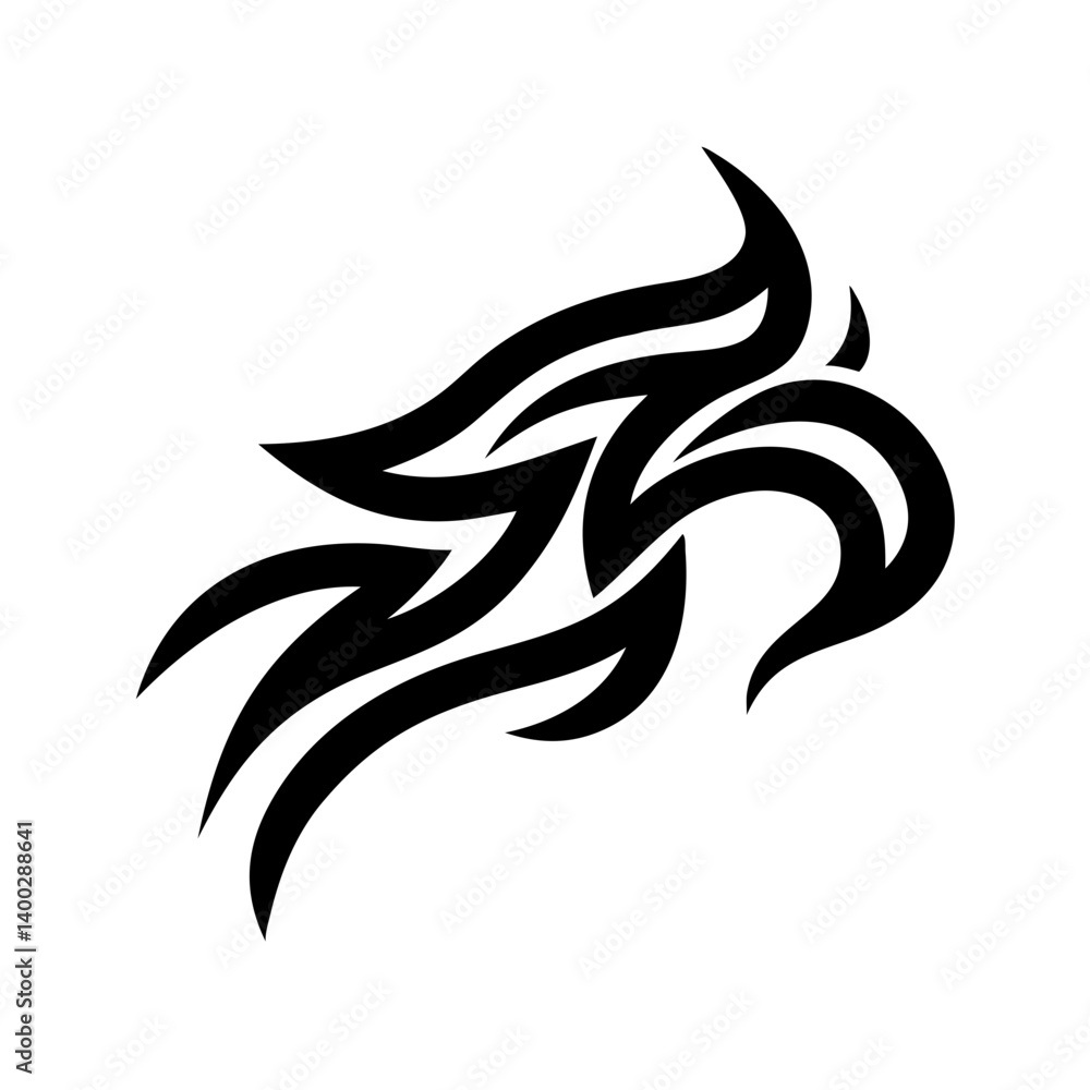 Naklejka premium This abstract logo has a bold and elegant design, featuring flowing lines that emphasize movement and power. The tribal or vector art style makes it perfect for sports teams, equestrian businesses, ta