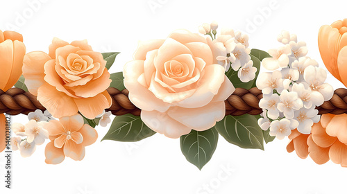 Pastel peach & cream floral border