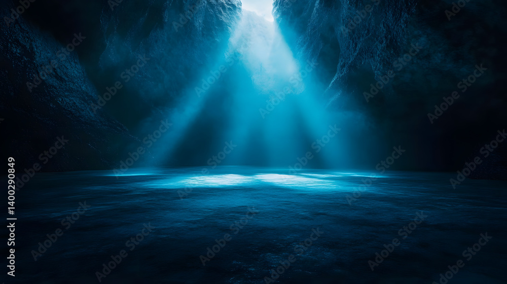 Naklejka premium Dreamy ethereal blue light background with mystical rays and ocean depth