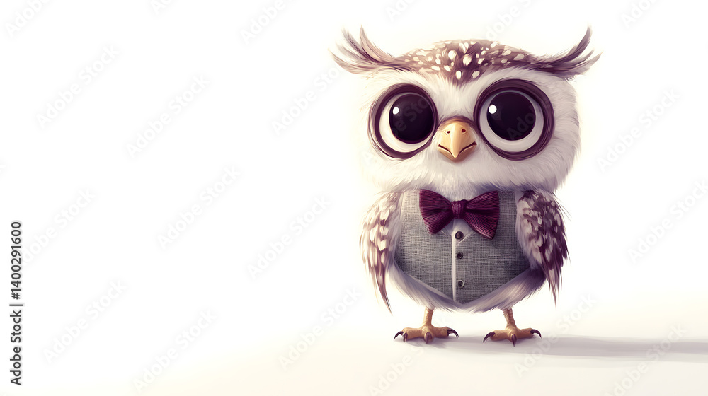 Fototapeta premium Adorable Baby Owl in a Bow Tie and Vest