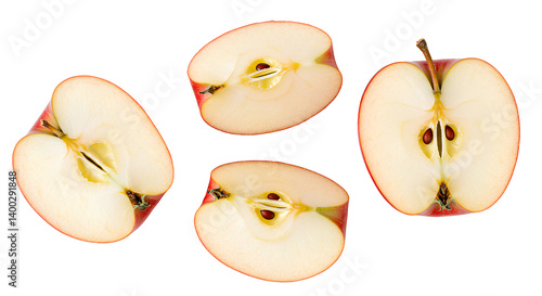 apple png. red apple fruit cut in half png. organic and juicy apple fruit full of water and vitamins isolated. Red apple png for healthy food promotions, organic branding, and diet campaign visuals