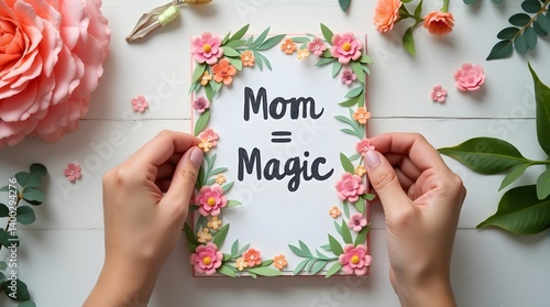 Crafting “Mom = Magic” Card with Paper Flowers