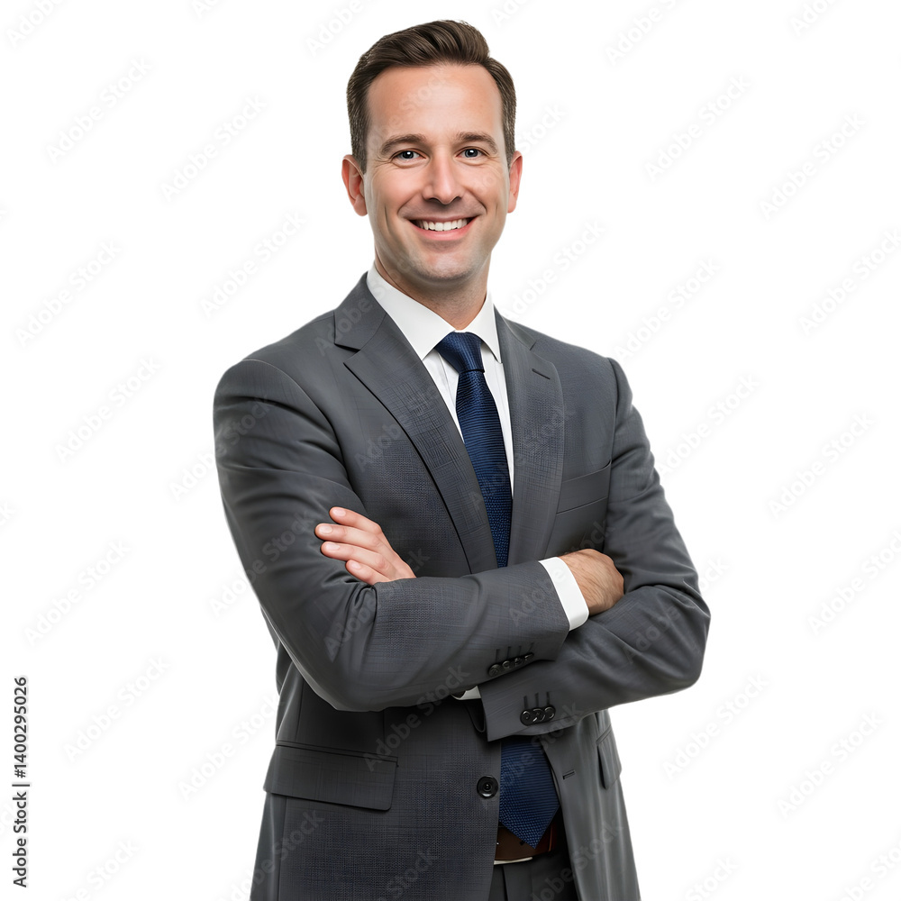 Handsome smiling young man with folded arms, a Joyful cheerful businessman with crossed hands on transparent background Handsome smiling young man with folded arms, a Joyful cheerful businessman with crossed hands on transparent background