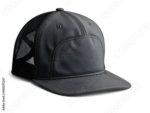 Obraz na płótnie Black snapback cap front view isolated on white background, ideal for fashion and branding mockups. Generative AI w salonie