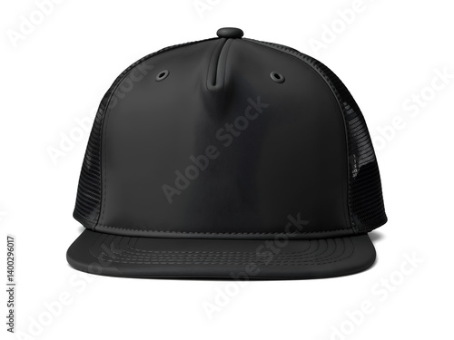 Obraz na płótnie Black snapback cap front view isolated on white background, ideal for fashion and branding mockups. Generative AI w salonie