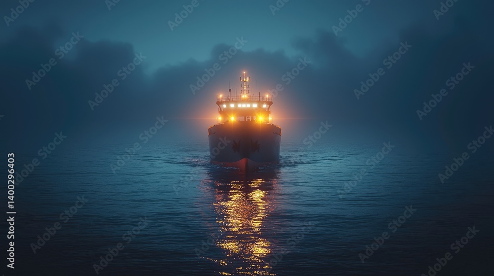 Obraz premium Large vessel navigating through a misty night