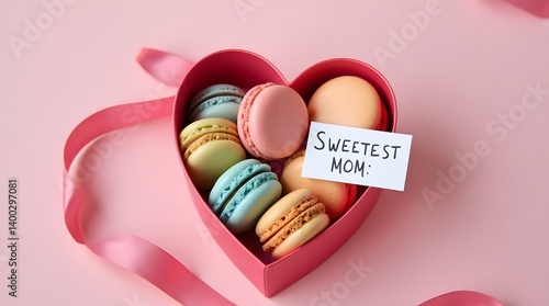 Heart-Shaped Box with Macarons and Note