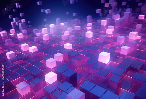 Obraz na płótnie Ethereal Cubes in Neon Glow w salonie