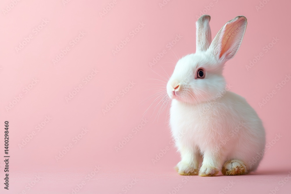 Obraz premium White rabbit against soft pink background with delicate lighting