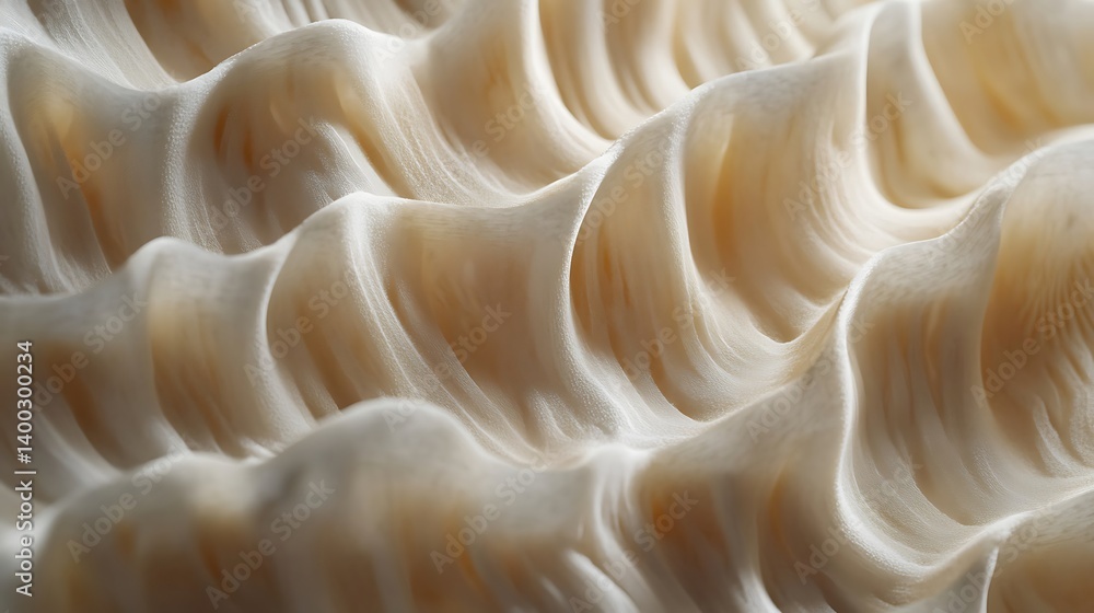 Close-up view of a textured, flowing, cream-colored fabric. Close-up view of a textured, flowing, cream-colored fabric.