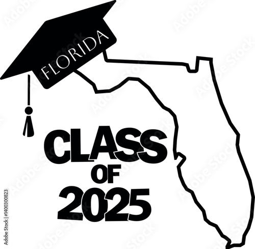 Class of 2025 graduation vector design Florida state silhouette.