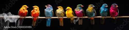 Obraz na płótnie Vibrant Rainbow Birds on a Perch w salonie