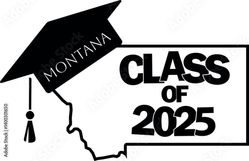 Class of 2025 graduation vector design Montana state silhouette.