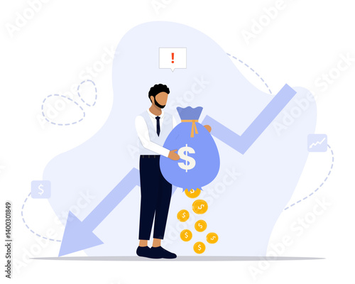 Money loss concept illustration. Suitable for landing page, ui, web, App intro card, editorial, flyer, and banner.