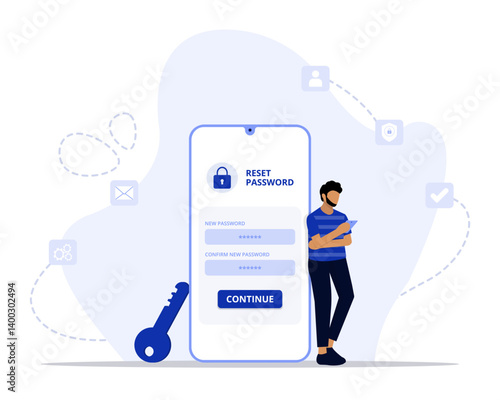 Reset password concept illustration. Suitable for landing page, ui, web, App intro card, editorial, flyer, and banner.