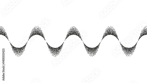 Abstract stipple sand effect sound wave isolated on transparent background with copy space. Stippled dots particles flowing in wavy line pattern. Vector 
