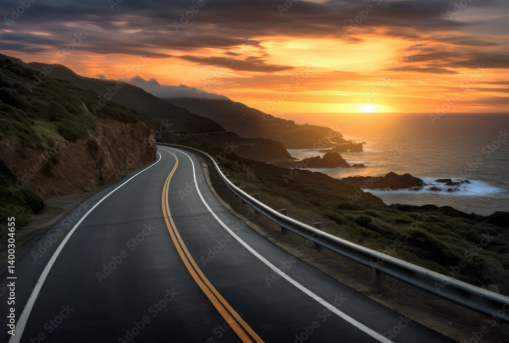 Serene Coastal Road at Sunset