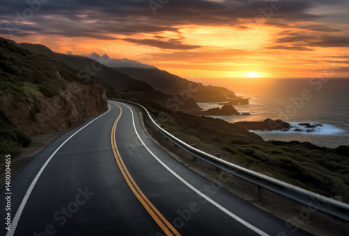 Serene Coastal Road at Sunset
