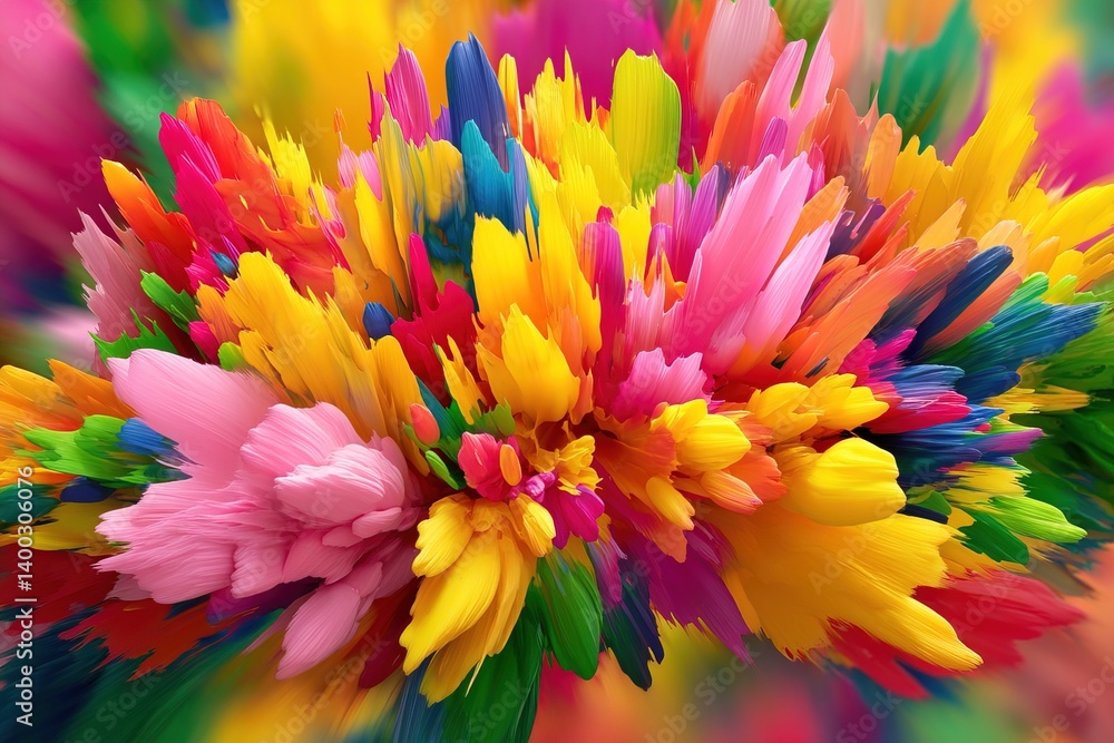 Colorful explosion of vibrant flowers in an abstract setting Colorful explosion of vibrant flowers in an abstract setting