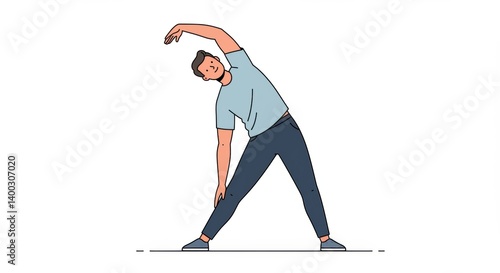 Side Bend Stretch: Minimalist Line Art Illustration of Man Exercising