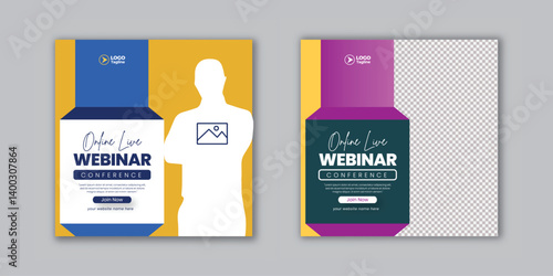 Online webinar or conference editable social media post and web banner design, corporate business agency template for annual business conference social media square flyer or poster