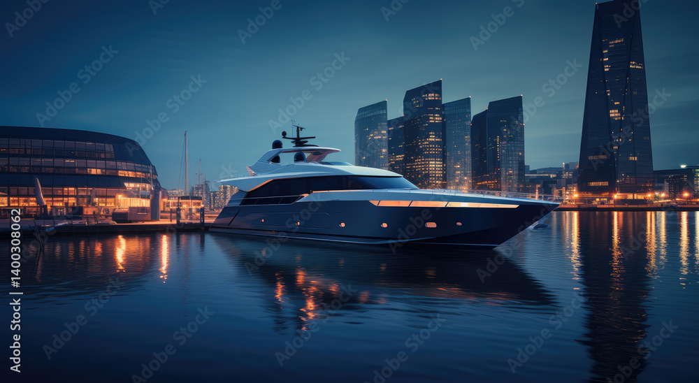 Elegant Yacht Docked at Twilight