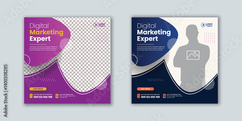 Digital business marketing agency editable social media post and web banner design, promotional advertising template for corporate business marketing agency