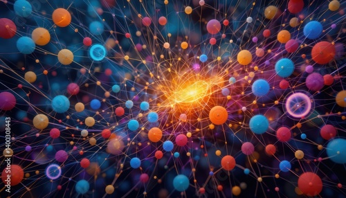 Interconnected Spheres of Energy: A vibrant, digital rendering of interconnected spheres pulsating with radiant energy.