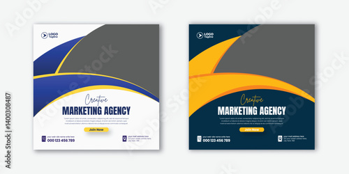 Digital business marketing agency editable social media post and web banner design, promotional advertising template for corporate business marketing agency