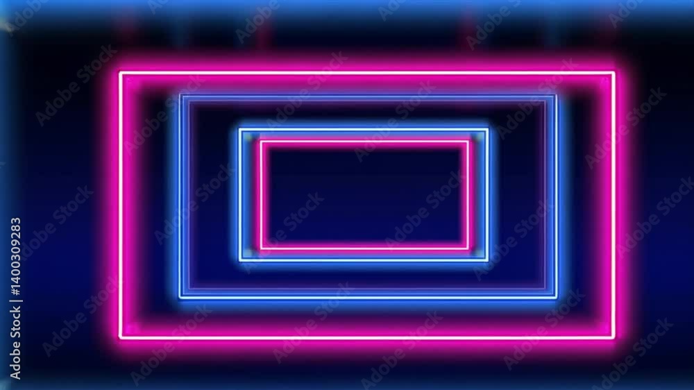 Abstract Neon Frame Design: Glowing Pink and Blue Rectangular Shapes on Dark Background Abstract Neon Frame Design: Glowing Pink and Blue Rectangular Shapes on Dark Background
