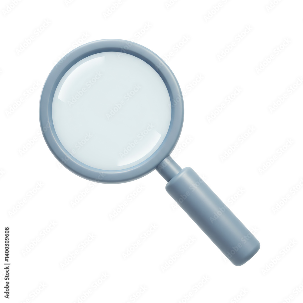 Gray 3D Rendered Magnifying Glass on Transparent Background Gray 3D Rendered Magnifying Glass on Transparent Background