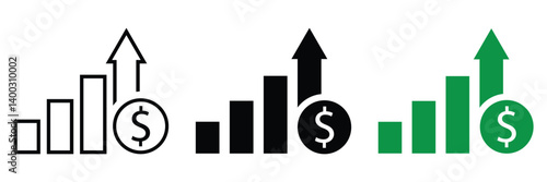 Dollar rate increase vector icon set. Rise cost vector illustration.