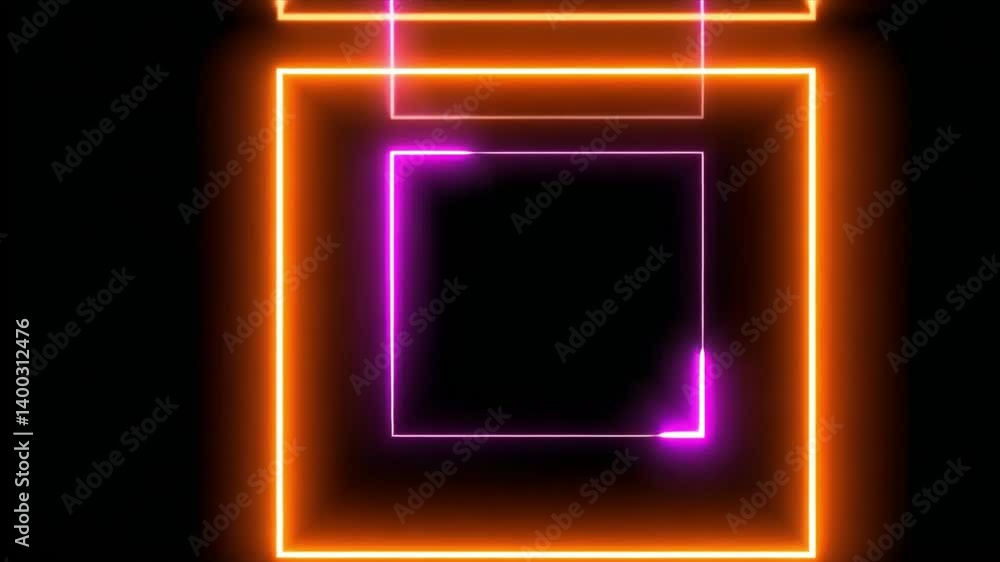 Abstract Neon Squares: Glowing Orange and Purple Frames on Black Background Abstract Neon Squares: Glowing Orange and Purple Frames on Black Background