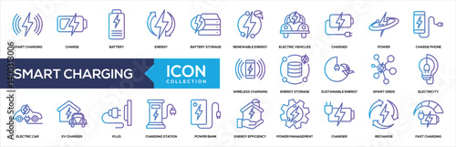 Smart Charging Line Gradient Icon Collection