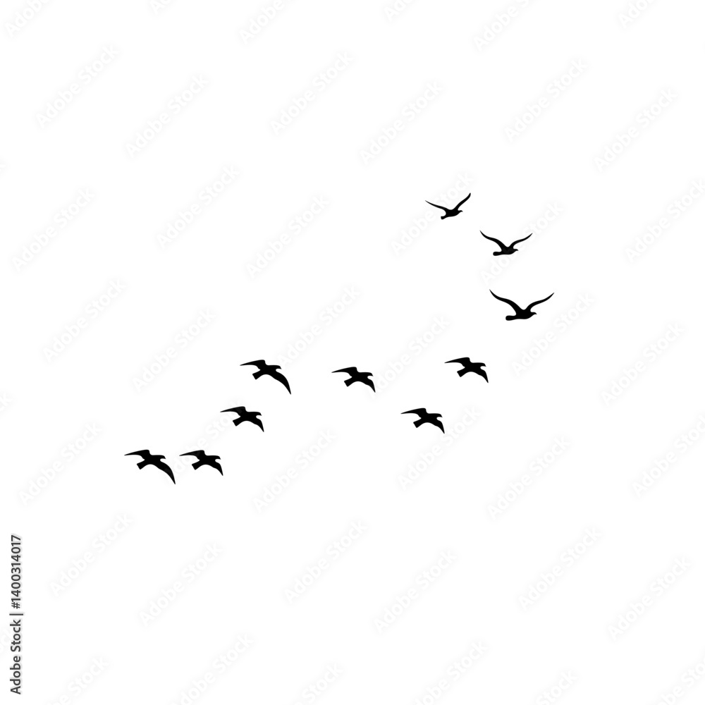 Scattered silhouettes of swallows in flight on white background — a serene, minimalist symbol of freedom. Scattered silhouettes of swallows in flight on white background — a serene, minimalist symbol of freedom.