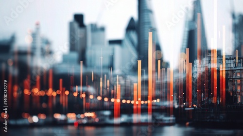 Blurred City Motion with Layered Crisp Rising Bars Overlay