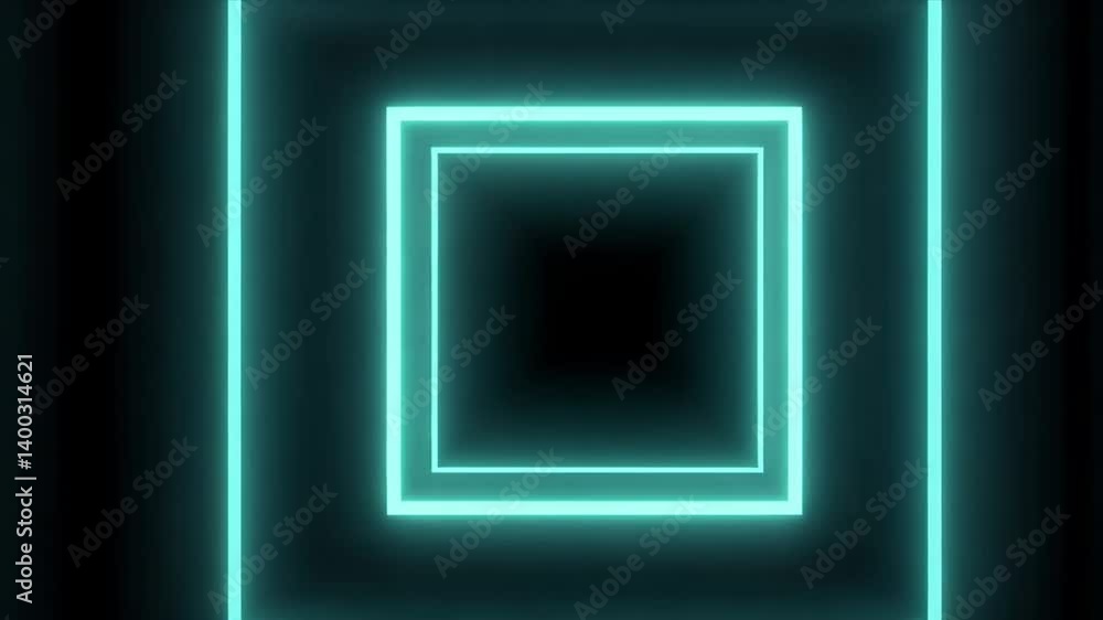 Abstract Neon Square: Glowing Teal Light Frames in Dark Background Abstract Neon Square: Glowing Teal Light Frames in Dark Background
