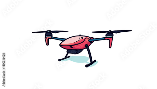Cartoon drone flying against a white background  