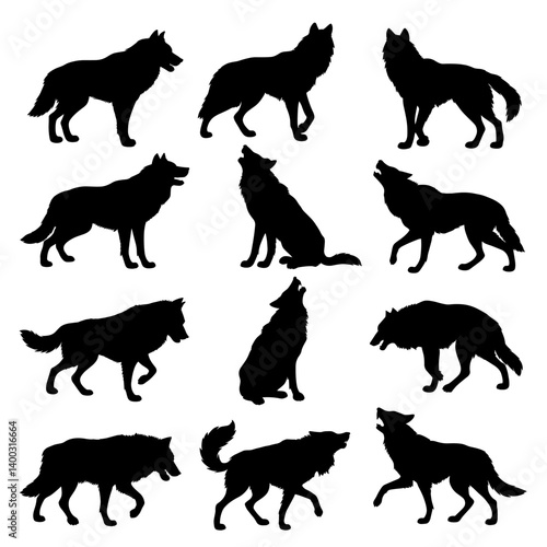 Wolf Silhouette Vector Bundle Black and White Wolf Clipart EPS Illustration