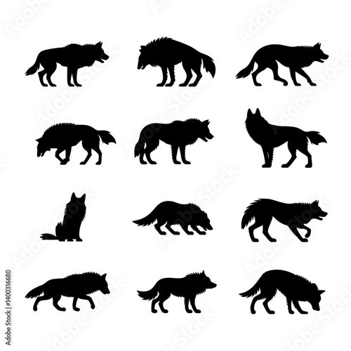 Wolf Silhouette Vector Bundle Black and White Wolf Clipart EPS Illustration