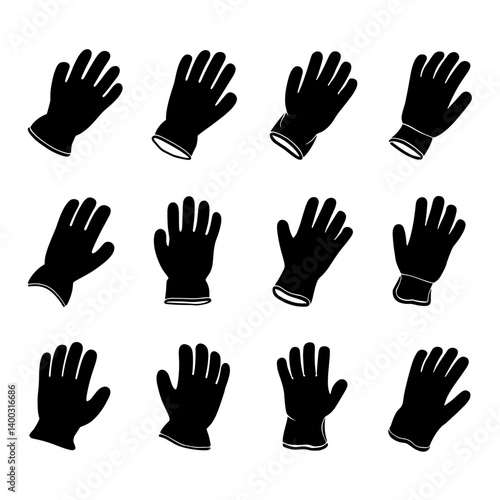 Work Gloves Silhouette Vector Bundle Black and White Work Gloves Clipart EPS Illustration