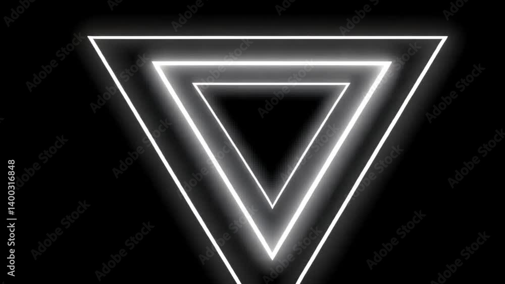 Abstract Triangular Tunnel: A Glowing White Neon Design on Black Background