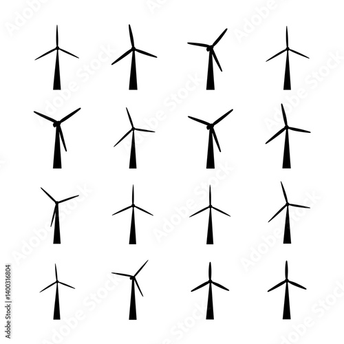 Wind Turbine Silhouette Vector Bundle Black and White Wind Turbine Clipart EPS Illustration