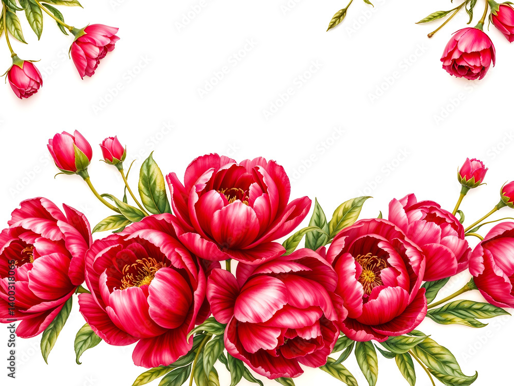 Beautiful peony flower bouquet on white background, ideal for romantic and floral-themed card designs. Generative AI