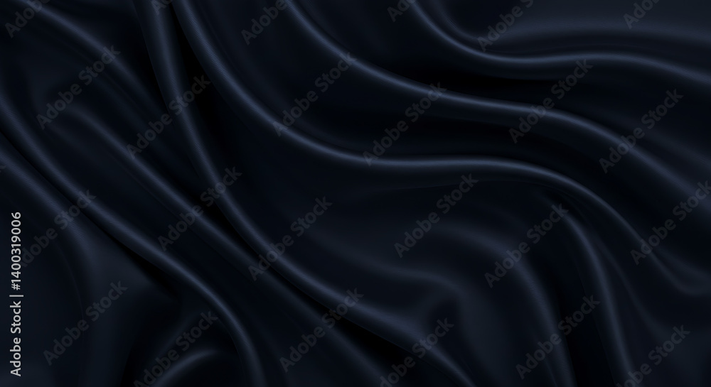 Obraz premium Elegant dark blue fabric featuring a smooth texture and flowing waves, with a silky appearance for a refined design.