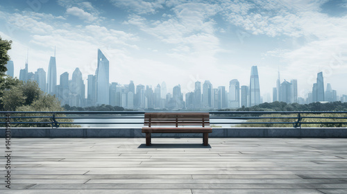 Obraz na płótnie Urban Serenity: A Bench with a View w salonie
