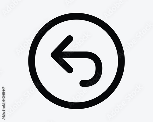 Undo Arrow Round Circle Icon Back Point Pointer Left Button Repeat Reload Circular Backward Restart Again Outline Line Shape Symbol Sign Graphic Vector
