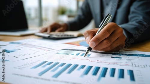 Businessman Analyzing Financial Reports and Planning Strategy
