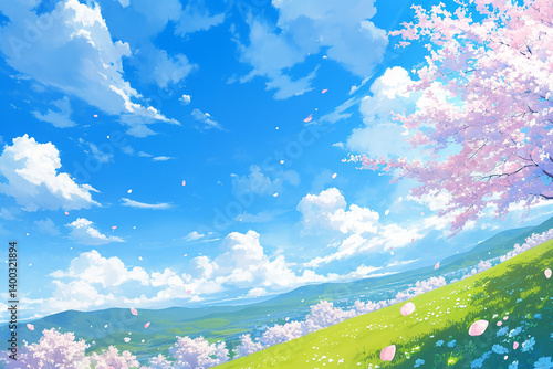 青空のあり水彩風景イラスト　generative ai